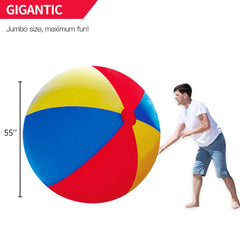 Novelty Place beach party scene featuring the colossal ball for group play