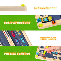 NOWRICH Colorful letter tiles and cars on the board support color recognition.