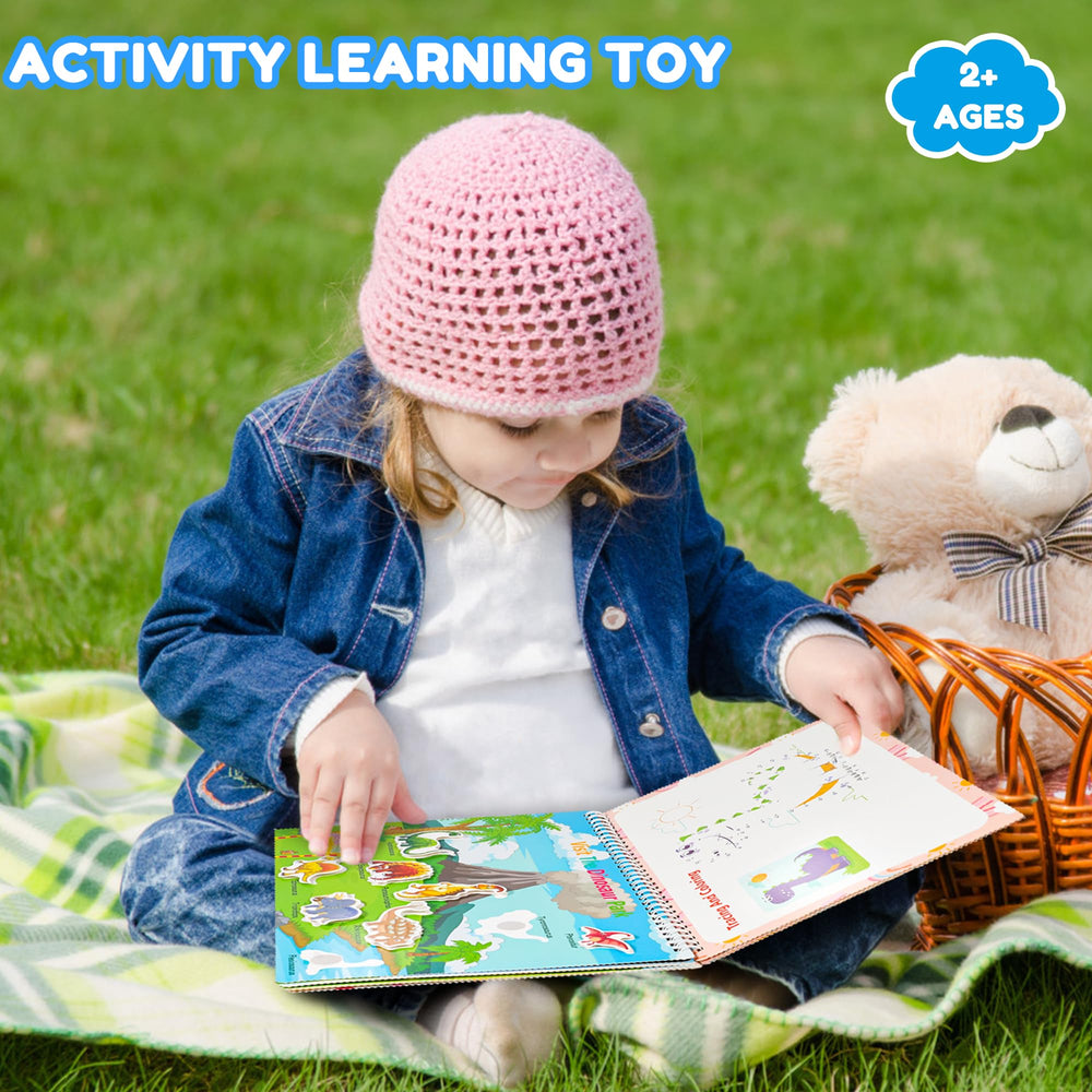 NOWRICH Montessori Busy Book dinosaur park sticker pages boost creativity and planning.