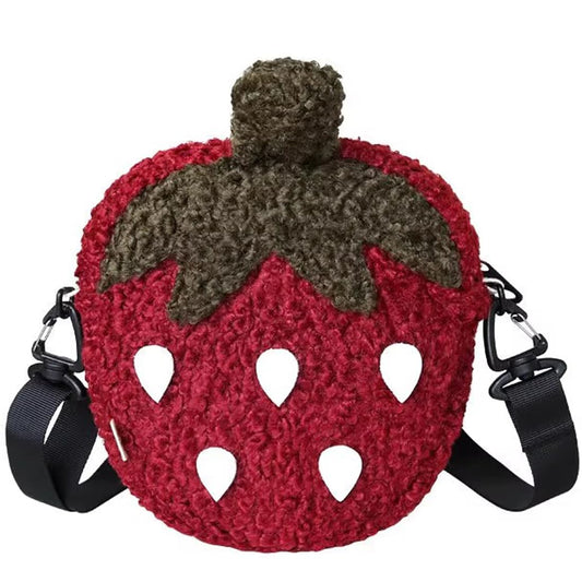 Noy Lacha plush strawberry purse, soft and cozy for daily use and playful outfits.