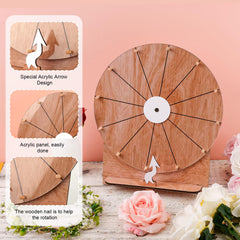 Acrylic writing plate on the wooden prize wheel for erasable prompts.