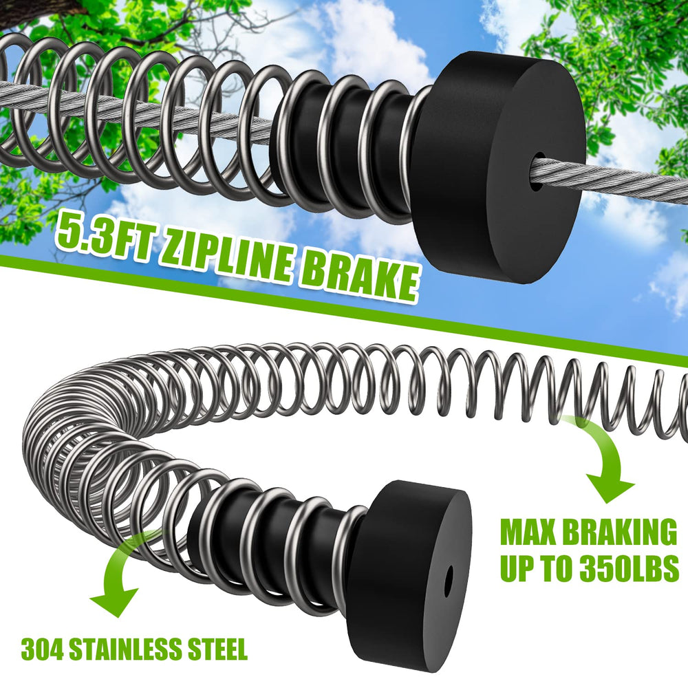 NTR zipline spring brake cable connection highlights quick, secure mounting for safe stops.