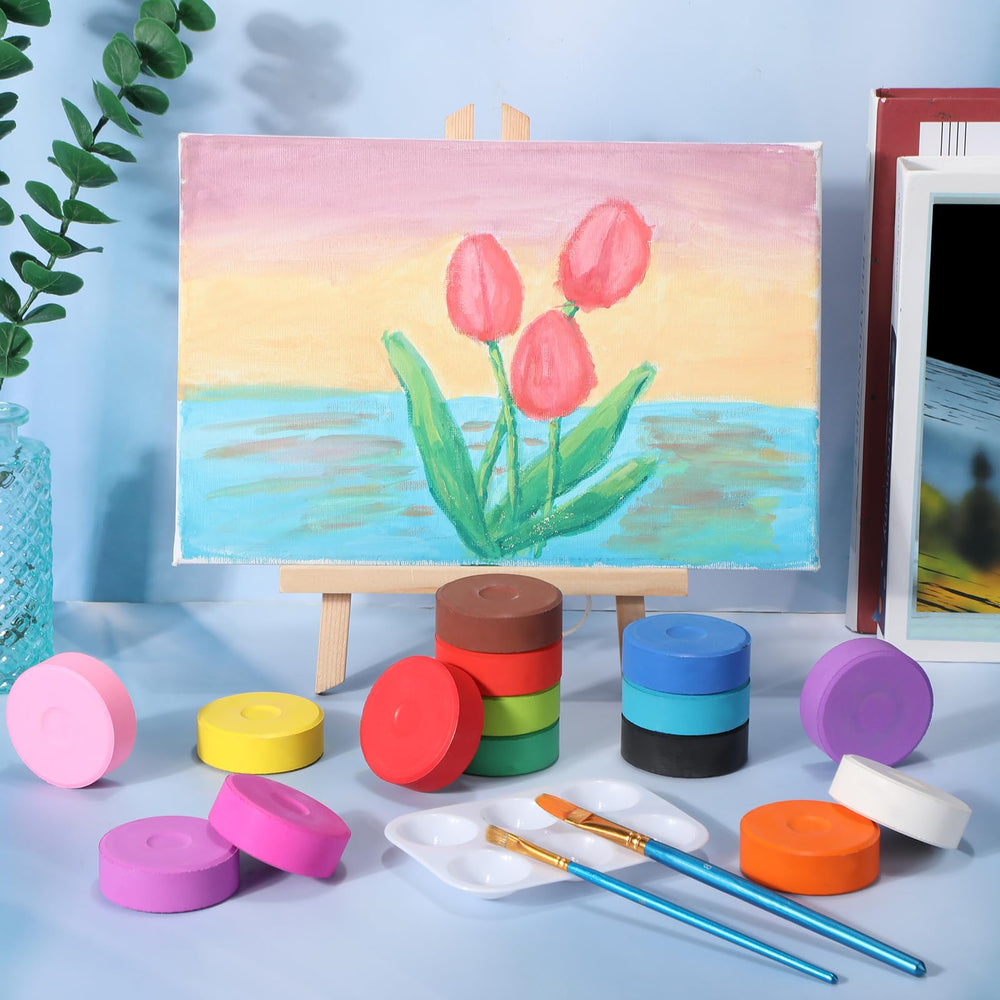 Nuanchu tempera paint cakes used on paper for kids' crafts.