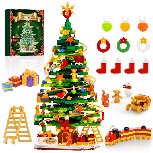 Nubee Christmas tree building set full tree display, ideal holiday centerpiece.
