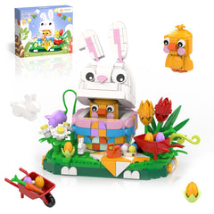 Nubee Easter Bunny Chick set parts arranged for imaginative play.