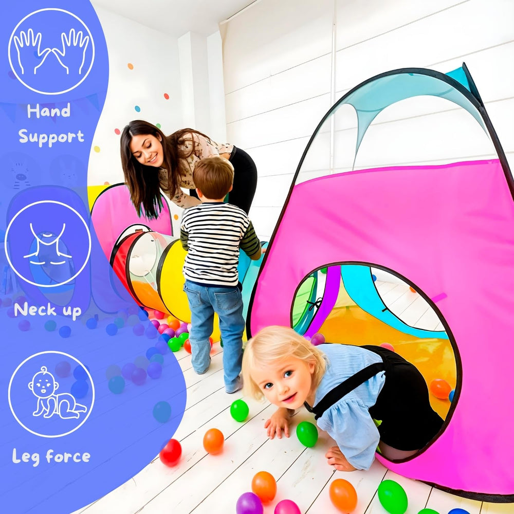 NUBUNI 4pc pop-up crawl-tunnel pair creates indoor obstacle course fun.