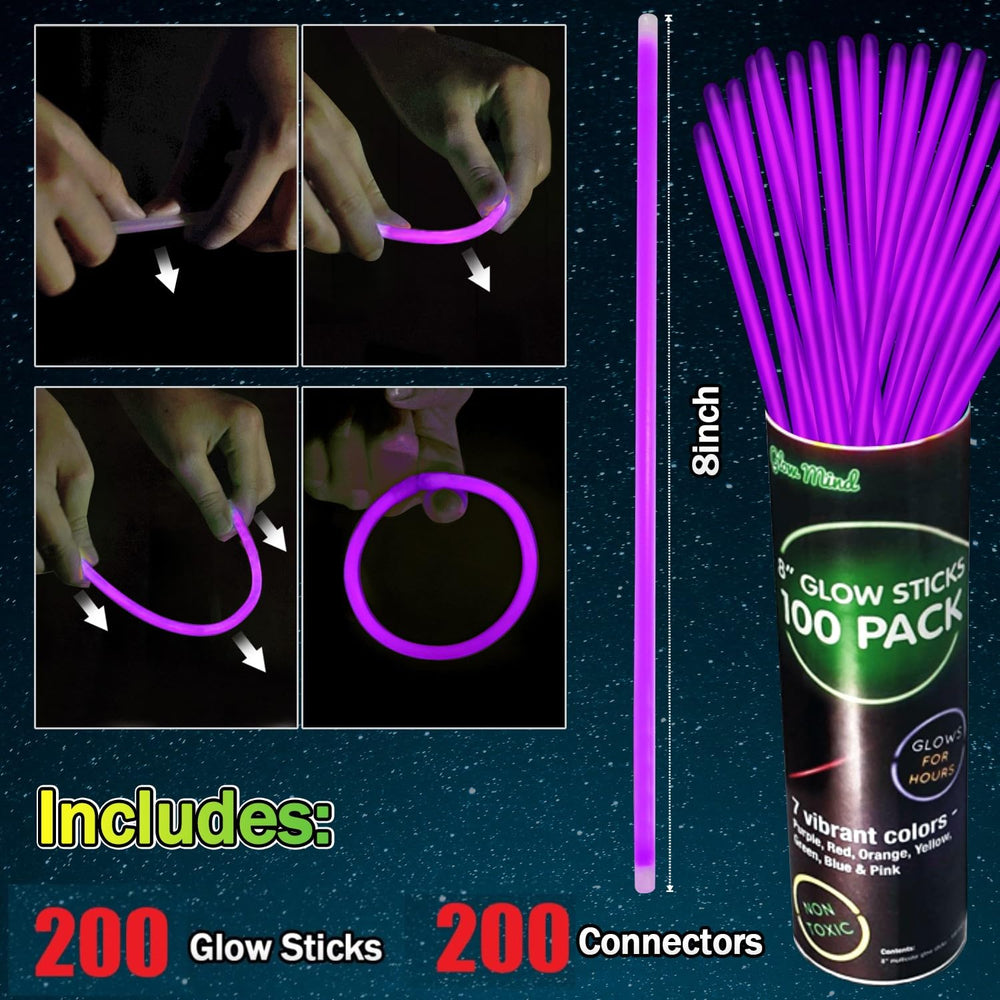 NUDALA purple glow sticks connectors showing bracelet-necklace assembly