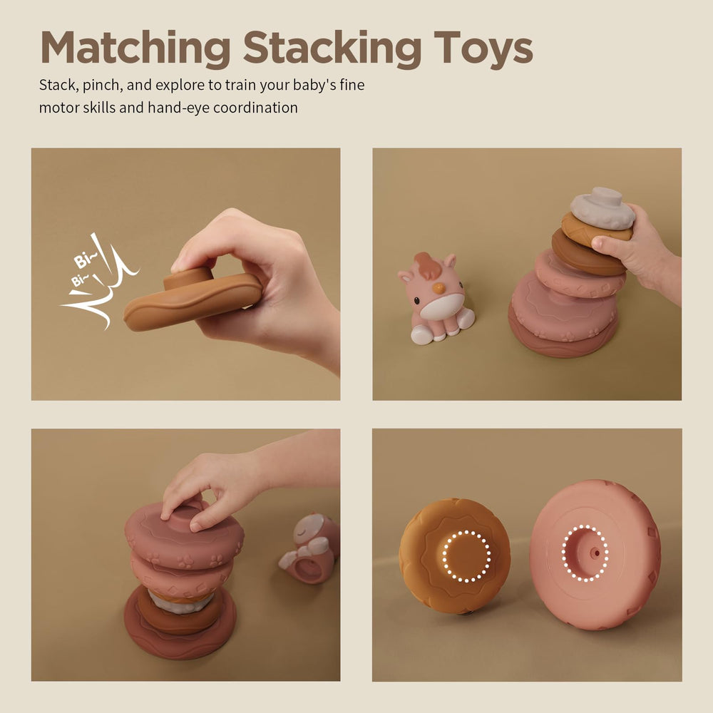 Nueplay Stacking Rings with triangle texture spark visual and sensory engagement