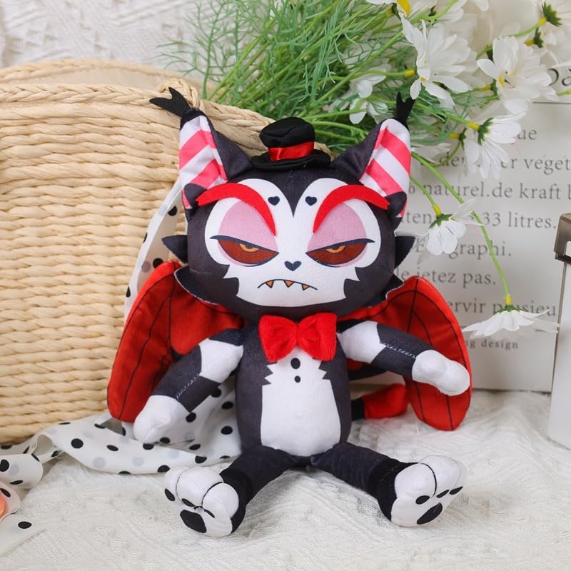 Nultse Hazbin Husk plush side view ideal for display and cuddle.