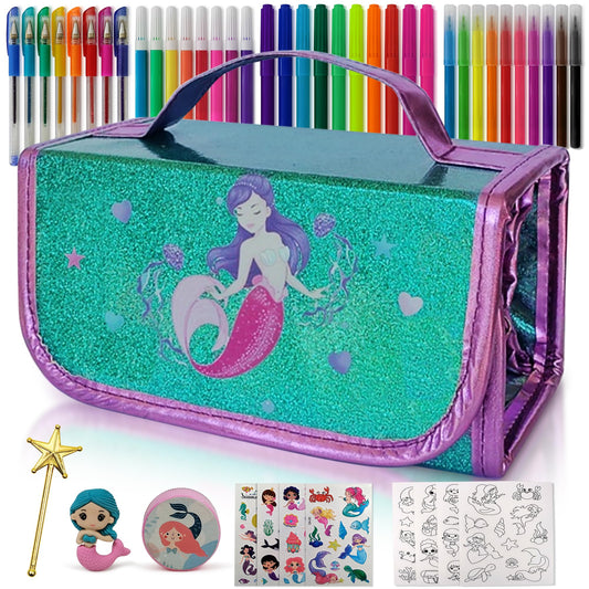 NUMI'SMILE Mermaid pencil case with fruit-scented markers for creative play and school use.
