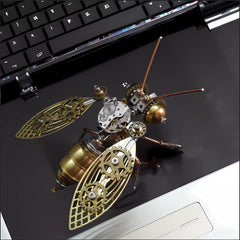 NUOSHANZS mechanical beetle display highlights laser-cut steel plates for durable, precise assembly.