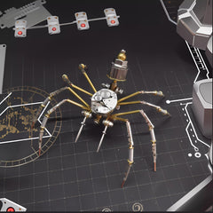 NUOSHANZS mechanical spider model front view shows brass gears and steel frame for a striking desk piece