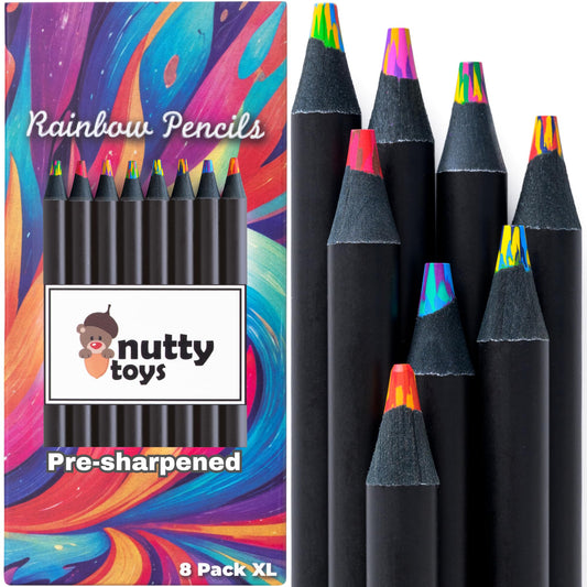 Nutty Toys Jumbo Rainbow Pencils show vibrant colors arranged in a row for sketching