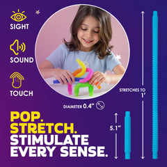 Nutty Toys Mini Pop Tubes in bright colors support fine motor skills and exploration
