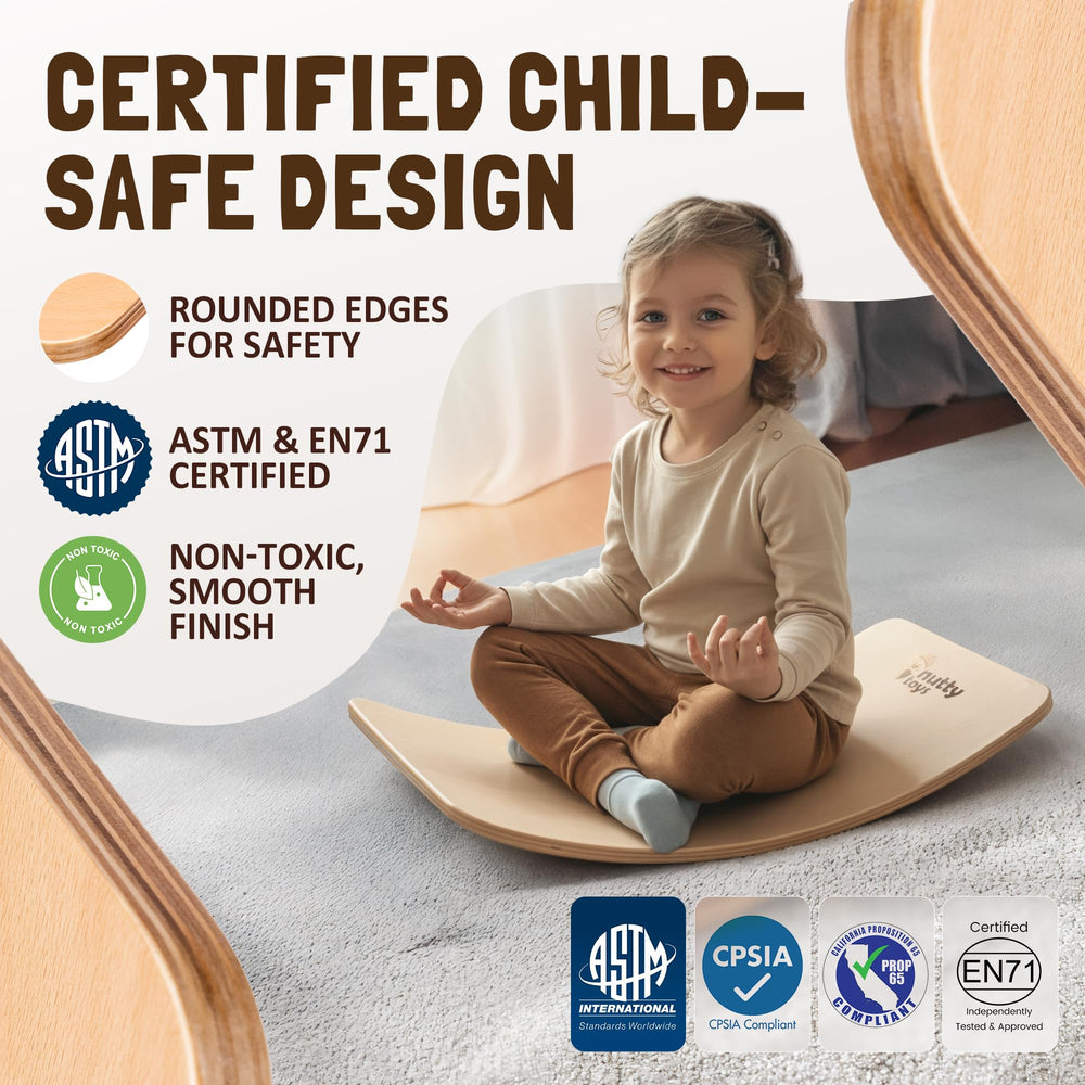 Nutty Toys Montessori Wobble Board top view showcases smooth finish and compact footprint.