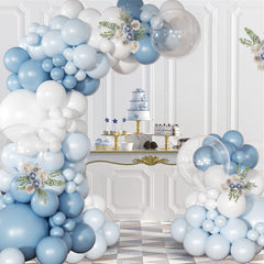 NuttyBash light blue and white balloons in multiple sizes for flexible decorating.