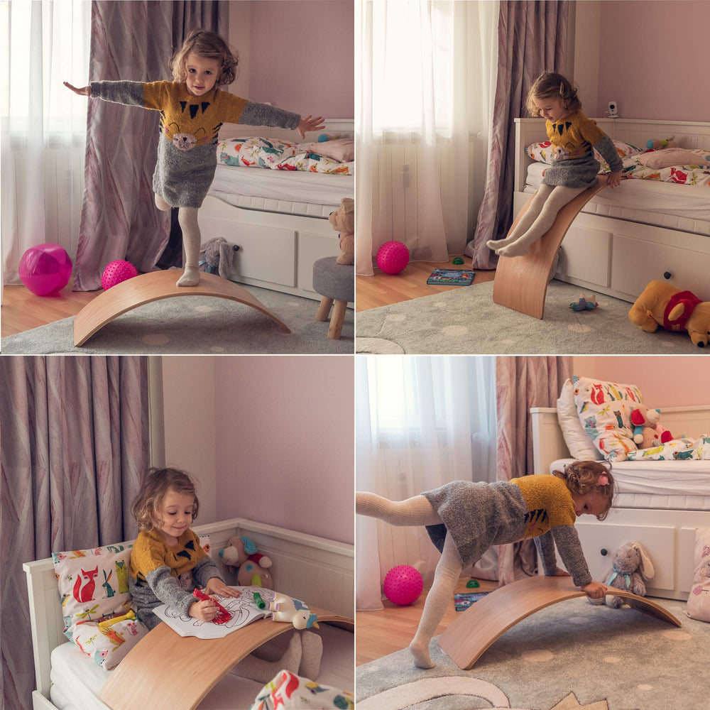 Family-friendly Nutty Toys wobble board in use for cooperative play