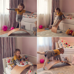 Family-friendly Nutty Toys wobble board in use for cooperative play