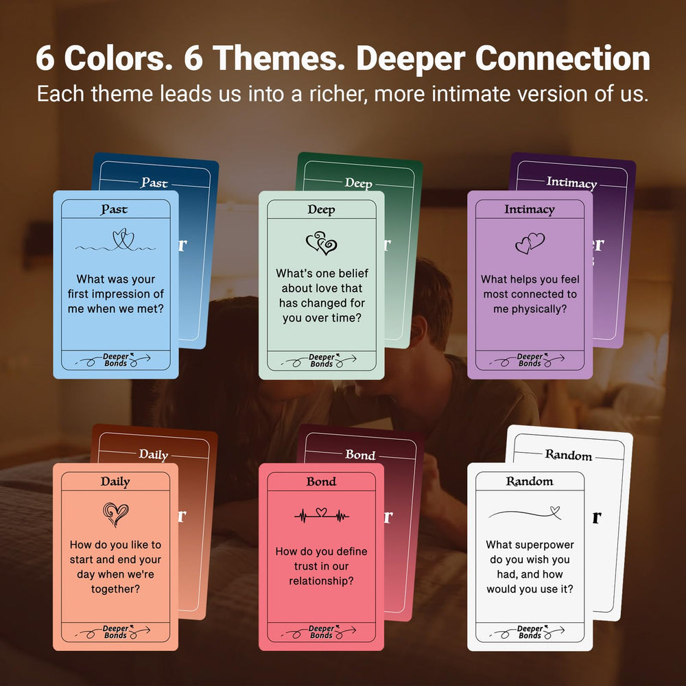 Close-up of Nuyviare cards showing diverse prompts for conversations