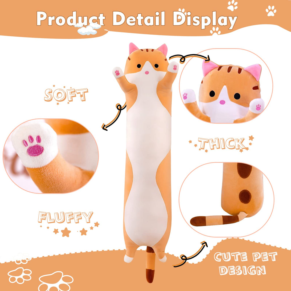 NXNYNZ long cat plush pillow in gray ideal for reading breaks.