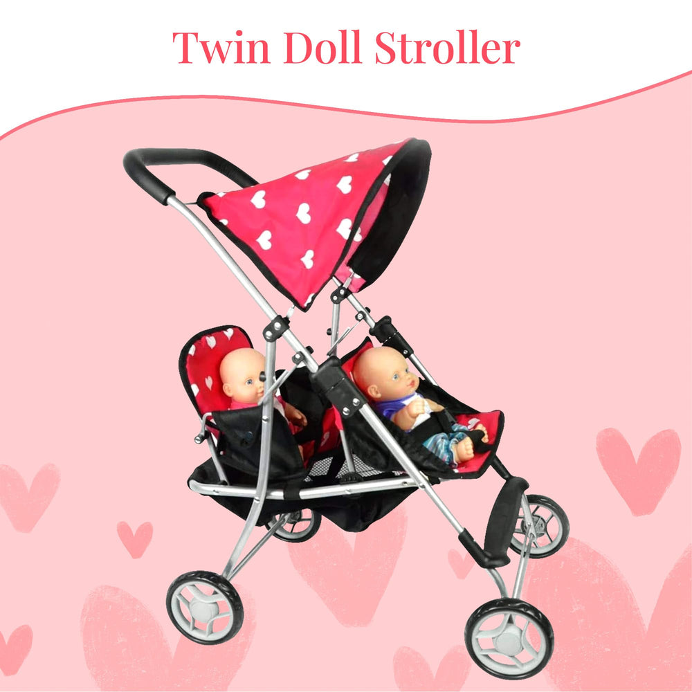 The New York Doll Collection My First Doll Twin Stroller large canopy shielding sun