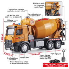 OANMYJJO truck crank spins the cement mixer, bringing pretend construction to life.