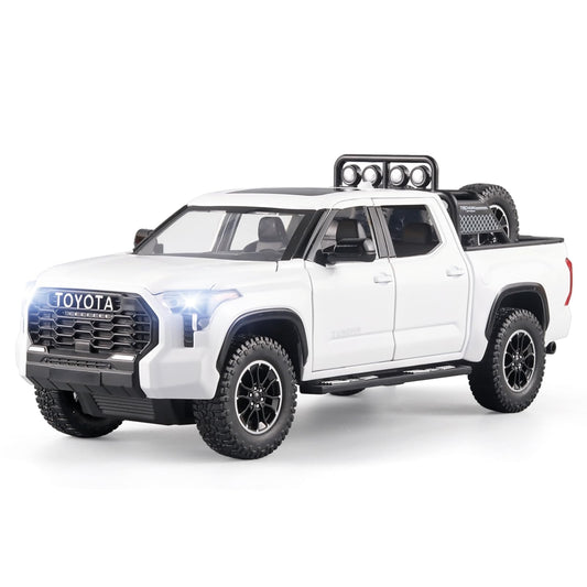 OANMYJJO White Tundra diecast truck front view shows durable zinc alloy construction.