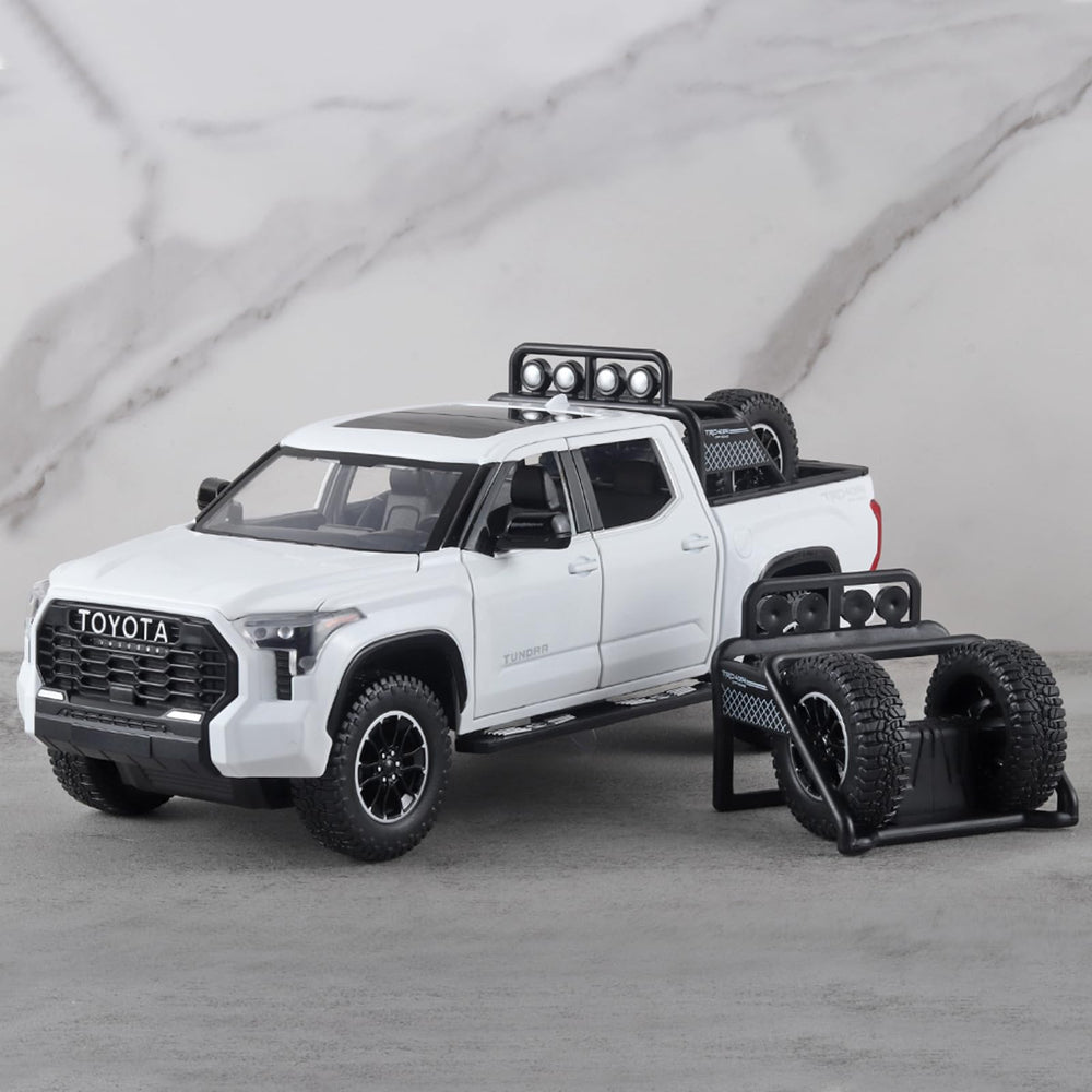 OANMYJJO White Tundra diecast truck open doors for interactive play features.