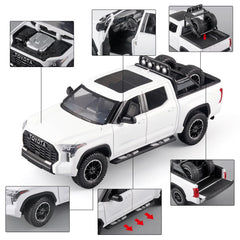 OANMYJJO White Tundra diecast truck rear view highlights pull-back function and lights.