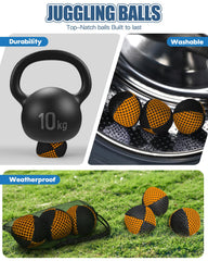 oazoxcx juggling balls stored in a lightweight jute bag for portability.