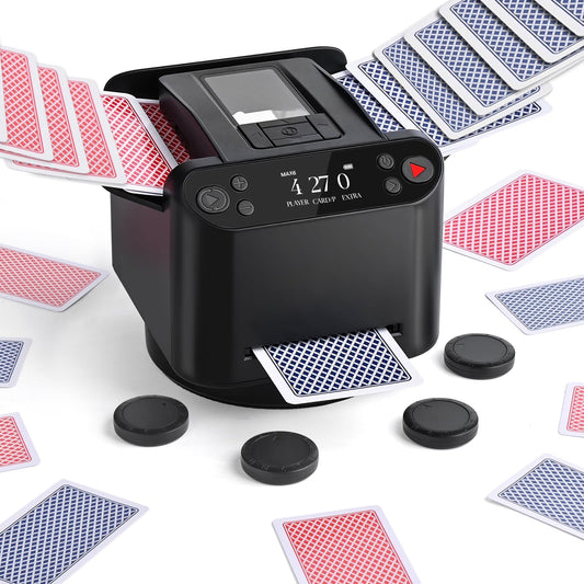 OBLITZON automatic card shuffler front view, streamlined for game night efficiency