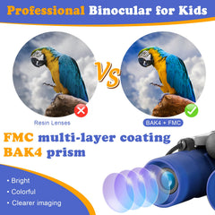 Obuby Kids Binoculars blue BAK-4 prism coating for crisp images.