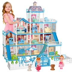 OCTERIC Doll House 13 rooms blue promotes imaginative play.