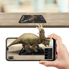 Human beside a Brachiosaurus in AR via Octagon Studio 4D+ flashcards