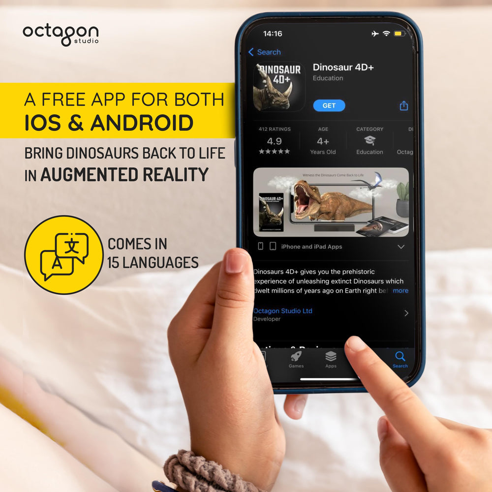 Pteranodon flies in AR with Octagon Studio 4D+ flashcards for exploration