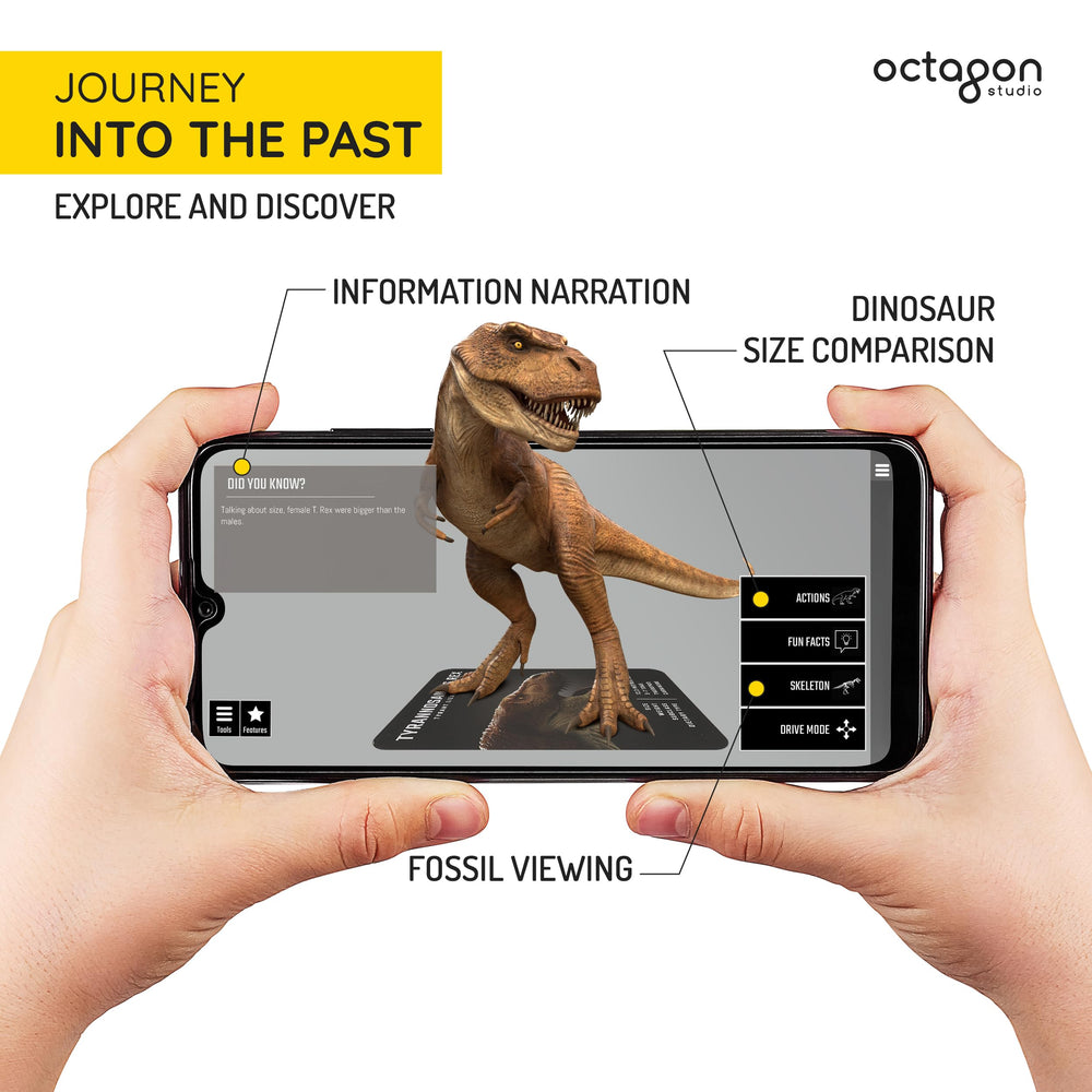 Skeleton mode reveals fossils inside Dinos on Octagon Studio 4D+ flashcards