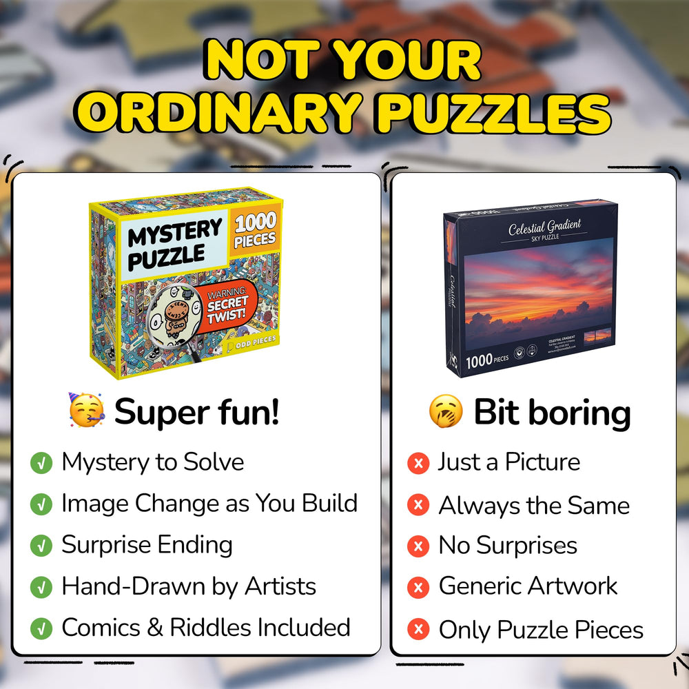 Two reference posters and logo piece included in Odd Pieces puzzle set.