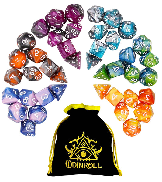 ODINROLL polyhedral dice set D20 close-up with clear engravings for fast reads