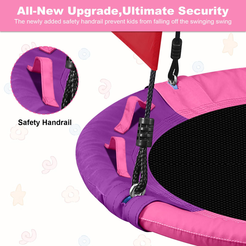 Odoland saucer swing featuring 900D Oxford fabric for weather resistance.