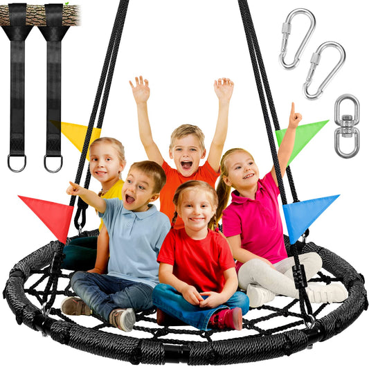 Odoland spider web tree swing with 43in platform for family outdoor enjoyment