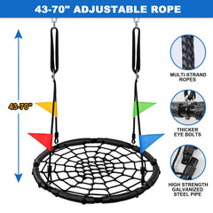 Odoland spider web tree swing shows two straps and turnbuckle for easy installation