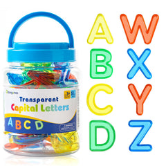 Odoorgames 52-pcs translucent capital letters in a jar for playful word-building.