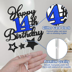 OffiCreative happy 14th birthday topper with glitter finish adds festive sparkle.