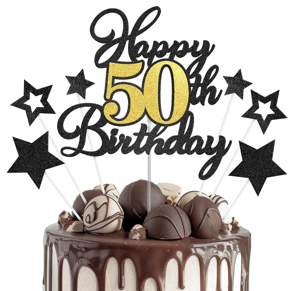 OffiCreative Happy 50th Birthday cake topper glitter close-up, premium sparkle for celebrations