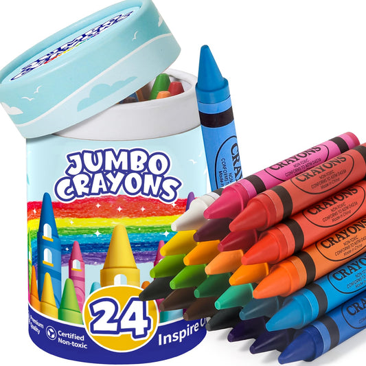 Officygnet 24 colors jumbo crayons kit in box, ideal for travel and mess-free coloring