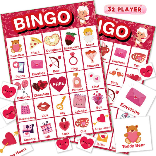 Officygnet Valentineβs bingo cards 32-player set for family game night