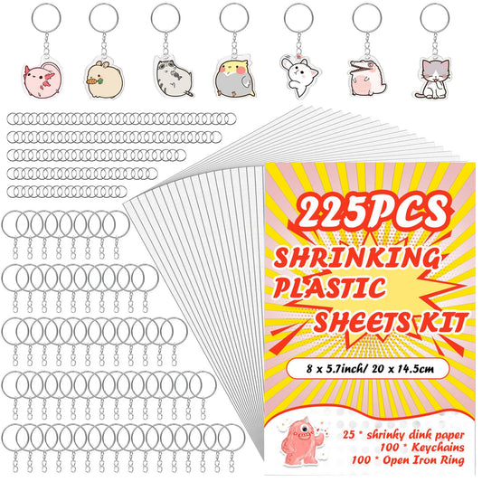 OFNMY 225pcs Shrinky Dink kit cover image showing contents for creative fun
