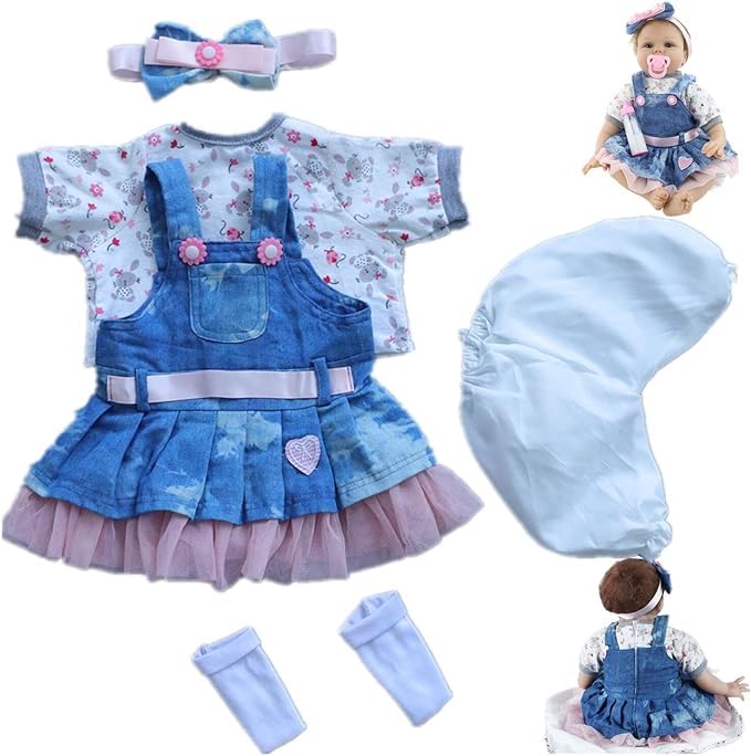 OHIJGN denim skirt 5pcs set for 17-22 inch reborn dolls