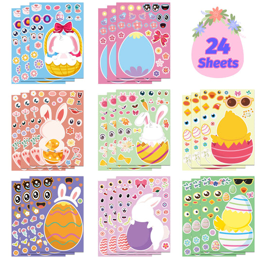 OHOME Easter sticker sheets with 24 character designs for kids' crafts