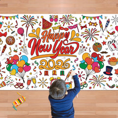 OHOME Happy New Year giant coloring poster tablecloth for creative play and mess control